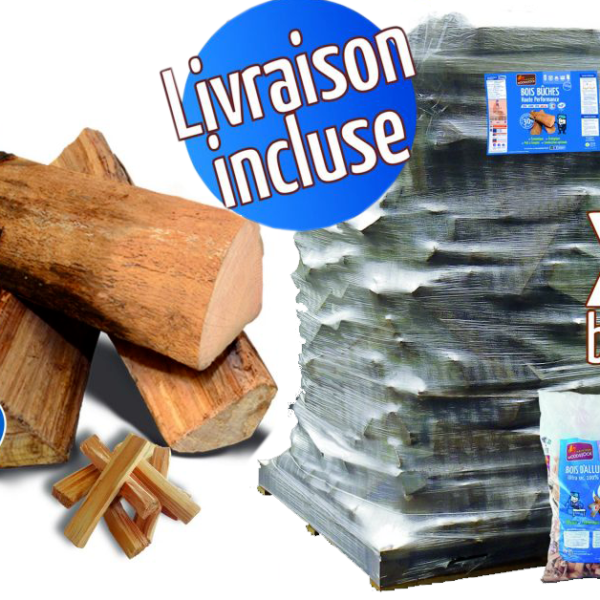Bois de chauffage – Bûches 40 cm, 3.32m³, 4.5 stères + 16 sacs bois d’allumage
